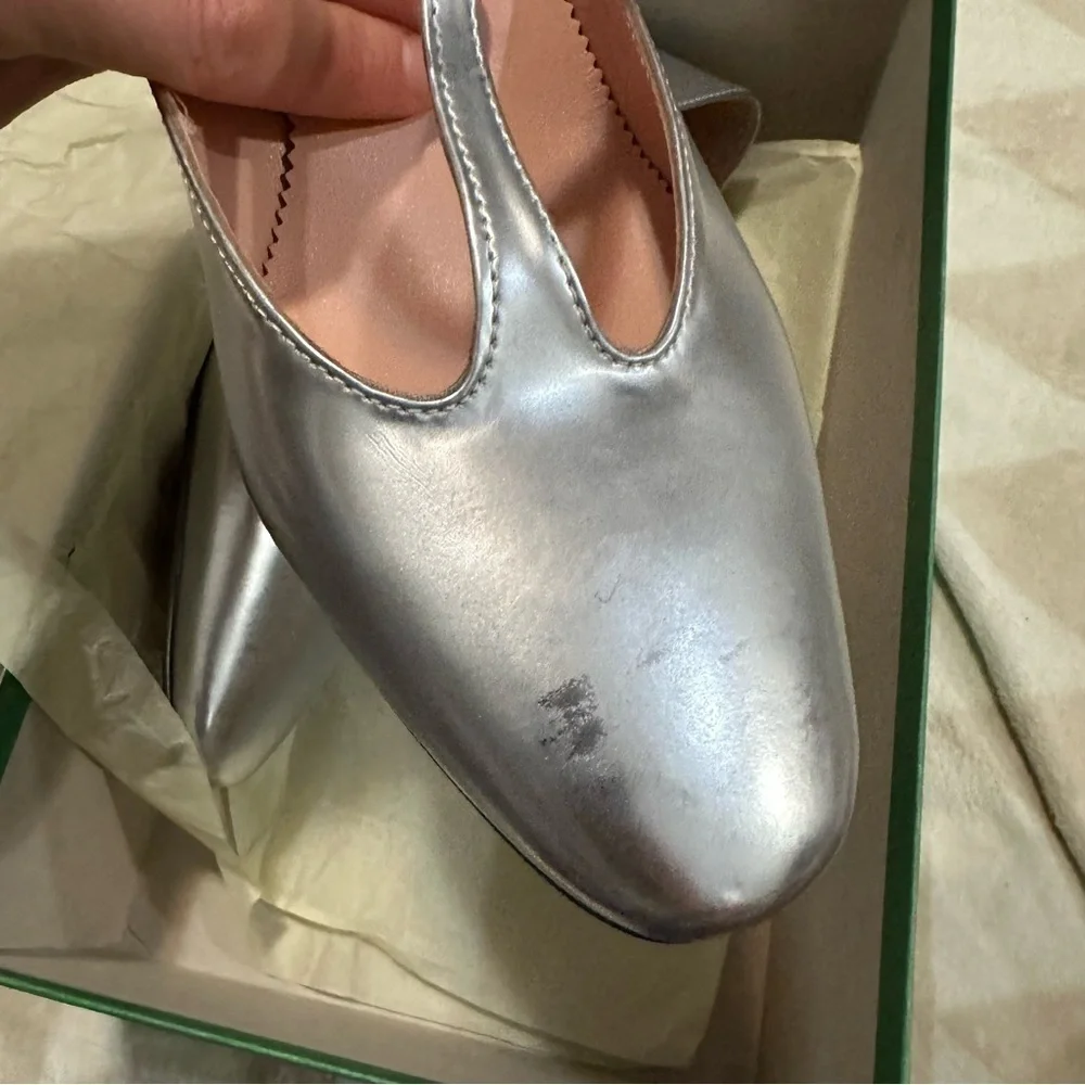 J crew silver mirror Millie T-strap heels in metallic leather